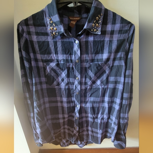 BIT & BRIDAL Women's Plaid Western top Size L. Purple/Black w/ Rhinestone collar - Picture 1 of 9